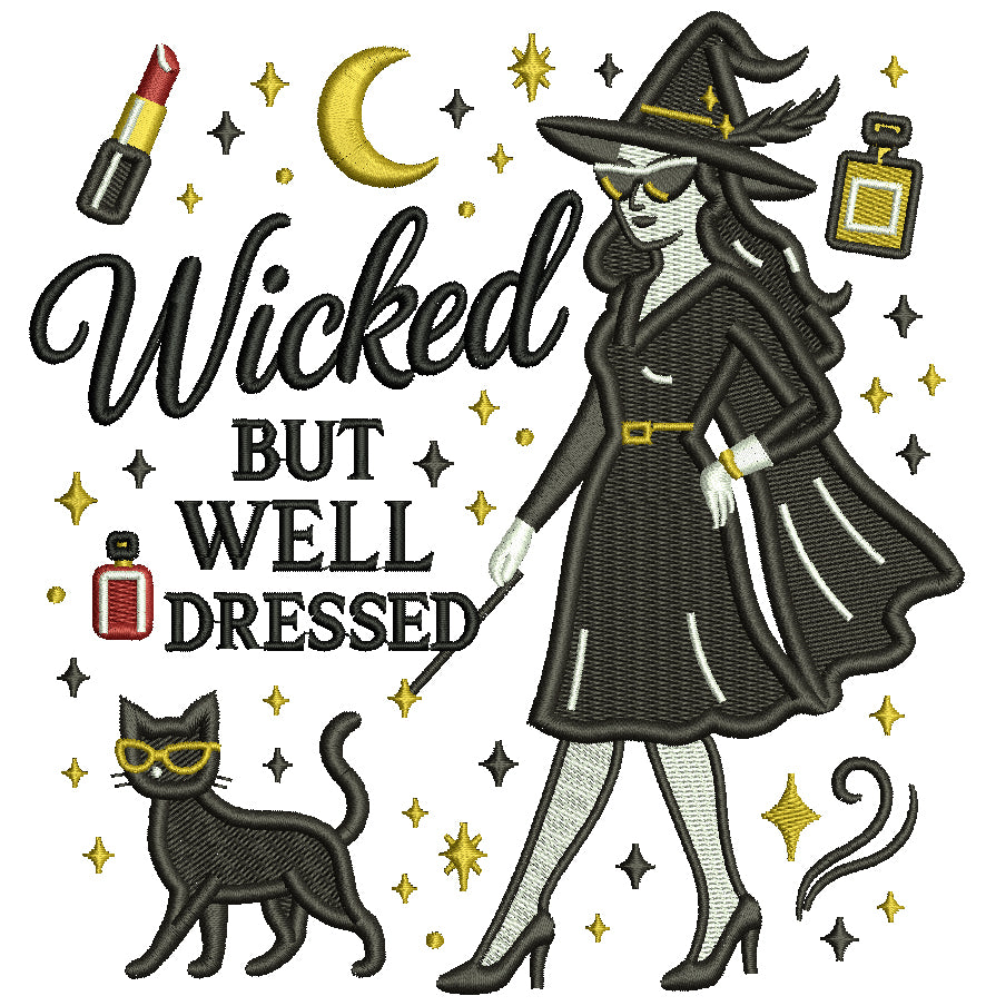 Wicked But Well Dressed Witch Halloween Filled Machine Embroidery Design Digitized Pattern