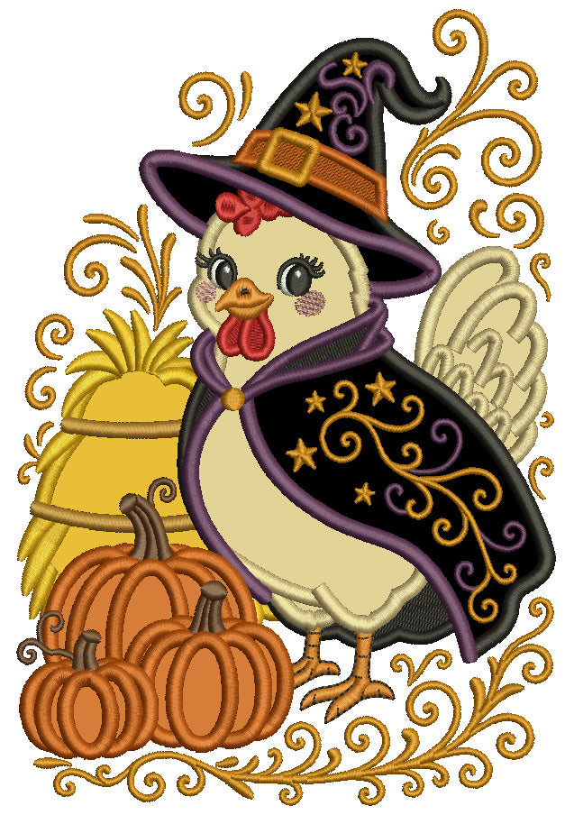 Fall Owl Witch Applique Machine Embroidery Design
