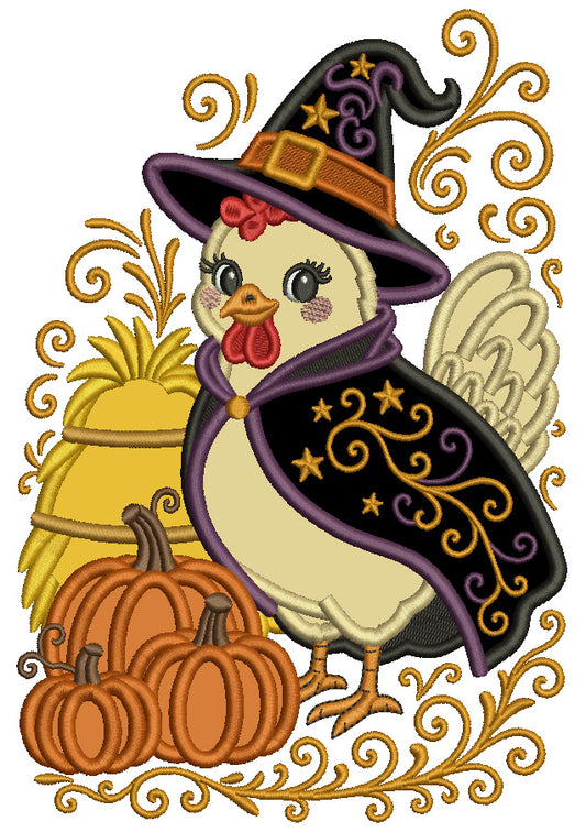 Fall Owl Witch Applique Machine Embroidery Design