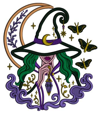 Mystic Moon Witch Halloween Machine Embroidery Design – Applique Pattern