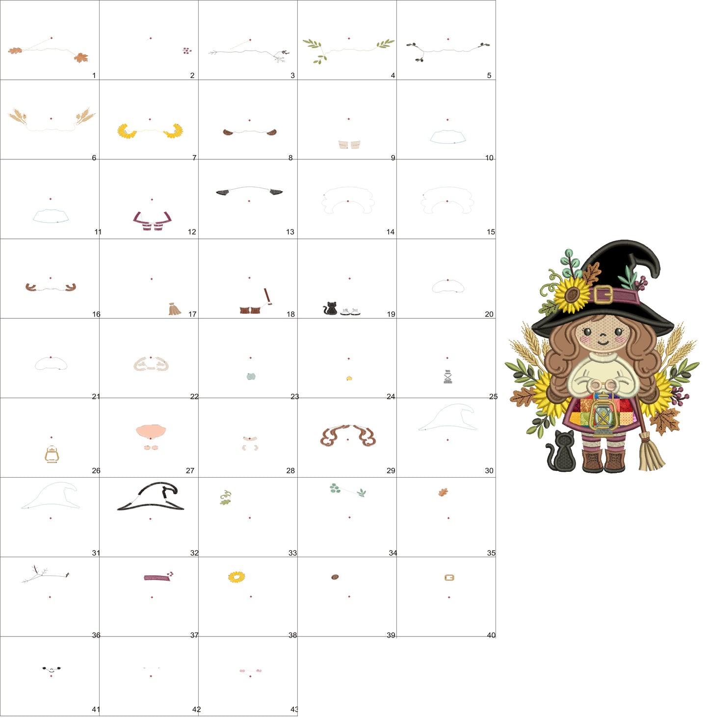 Halloween Witch With Lantern Applique Machine Embroidery Design