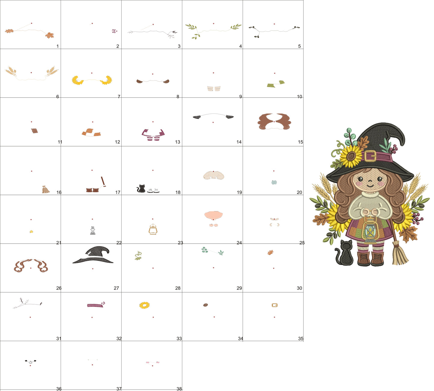 Halloween Witch With Lantern Filled Machine Embroidery Design