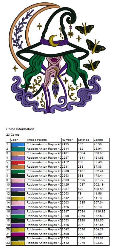Mystic Moon Witch Halloween Machine Embroidery Design – Applique Pattern