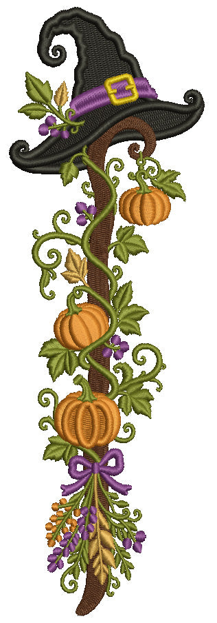 Witch's Hat on a Stick with Pumpkins Halloween Filled Machine Embroidery Design Digitized Pattern