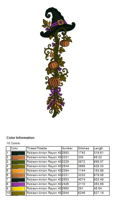 Witch's Hat on a Stick with Pumpkins Halloween Filled Machine Embroidery Design Digitized Pattern