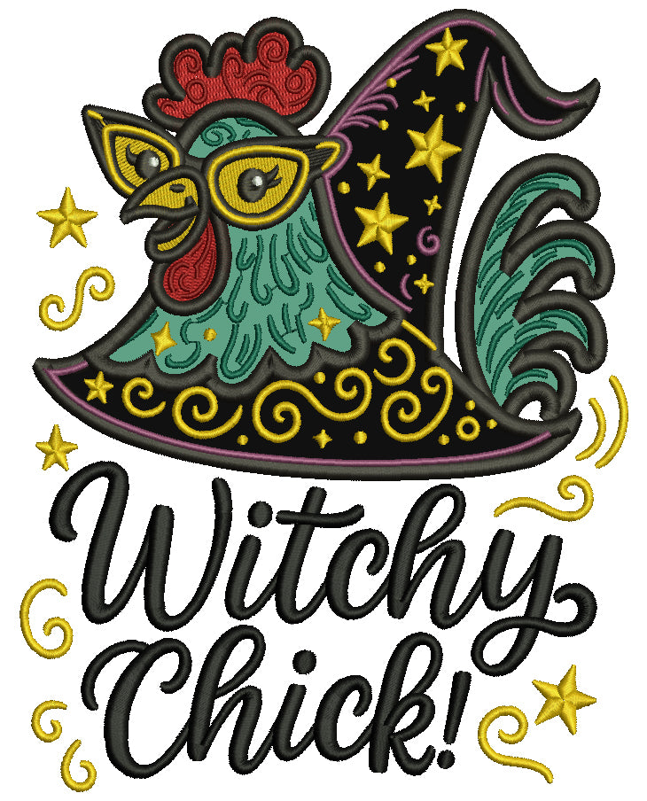 Chicken Witch Halloween Applique Machine Embroidery Design Digitized Pattern