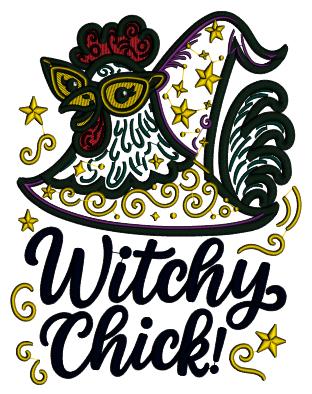 Chicken Witch Halloween Applique Machine Embroidery Design Digitized Pattern