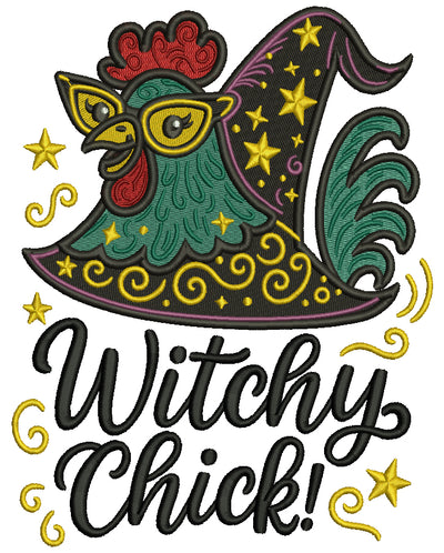 Chicken Witch Halloween Machine Embroidery Design Filled Pattern
