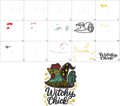 Chicken Witch Halloween Applique Machine Embroidery Design Digitized Pattern
