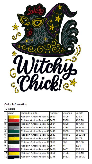 Chicken Witch Halloween Machine Embroidery Design Filled Pattern
