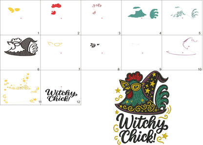 Chicken Witch Halloween Machine Embroidery Design Filled Pattern