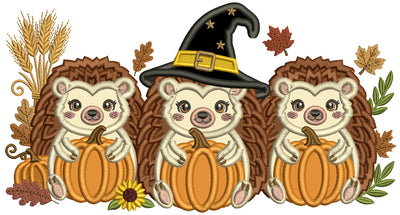 Wizard Hedgehog with Pumpkins Halloween Machine Embroidery Design - Applique Pattern