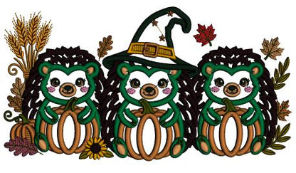 Wizard Hedgehog with Pumpkins Halloween Machine Embroidery Design - Applique Pattern