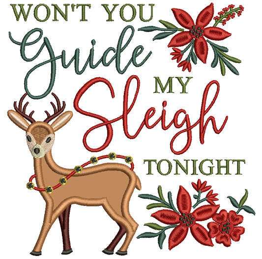 Won't You Guide My Sleigh Tonight Christmas Applique Machine Embroidery Design Digitized Pattern