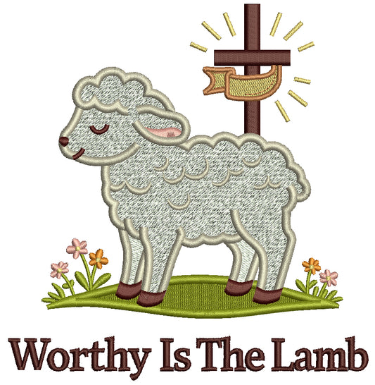 ✝️🐑🌸 Worthy Is the Lamb Cross Easter Filled Machine Embroidery Design Digitized Pattern