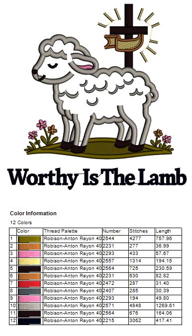 Worthy Is the Lamb Cross Easter Applique Machine Embroidery Design Digitized Pattern