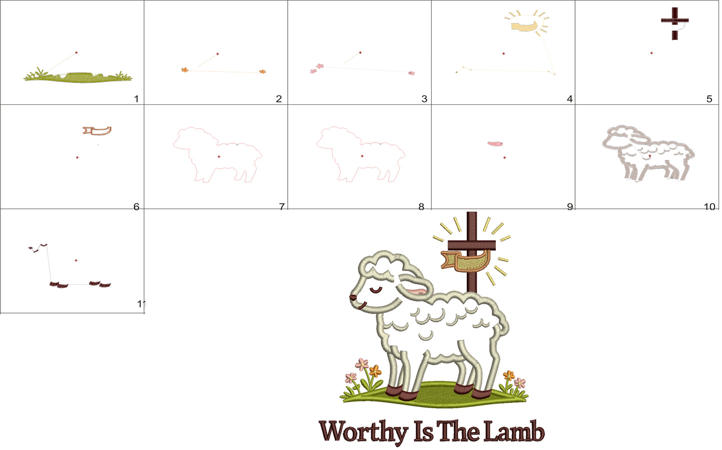 Worthy Is the Lamb Cross Easter Applique Machine Embroidery Design Digitized Pattern