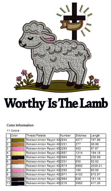 ✝️🐑🌸 Worthy Is the Lamb Cross Easter Filled Machine Embroidery Design Digitized Pattern