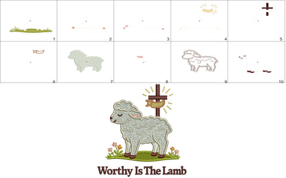 ✝️🐑🌸 Worthy Is the Lamb Cross Easter Filled Machine Embroidery Design Digitized Pattern