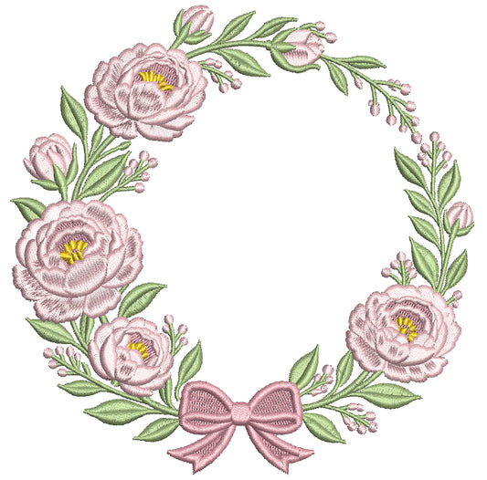 Wreath With Flowers and Ribbon Filled Machine Embroidery Design Digitized Pattern