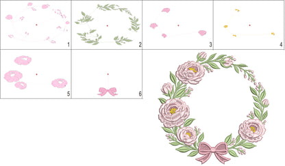 Wreath With Flowers and Ribbon Filled Machine Embroidery Design Digitized Pattern