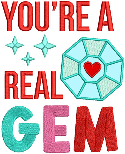You're A Real Gem Valentine's Day Love Applique Machine Embroidery Design Digitized Pattern