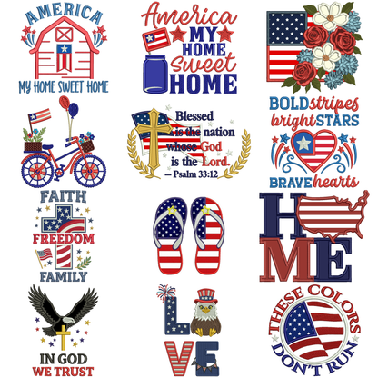 24 Patriotic Machine Embroidery Designs Bundle – 4th of July USA Embroidery Set