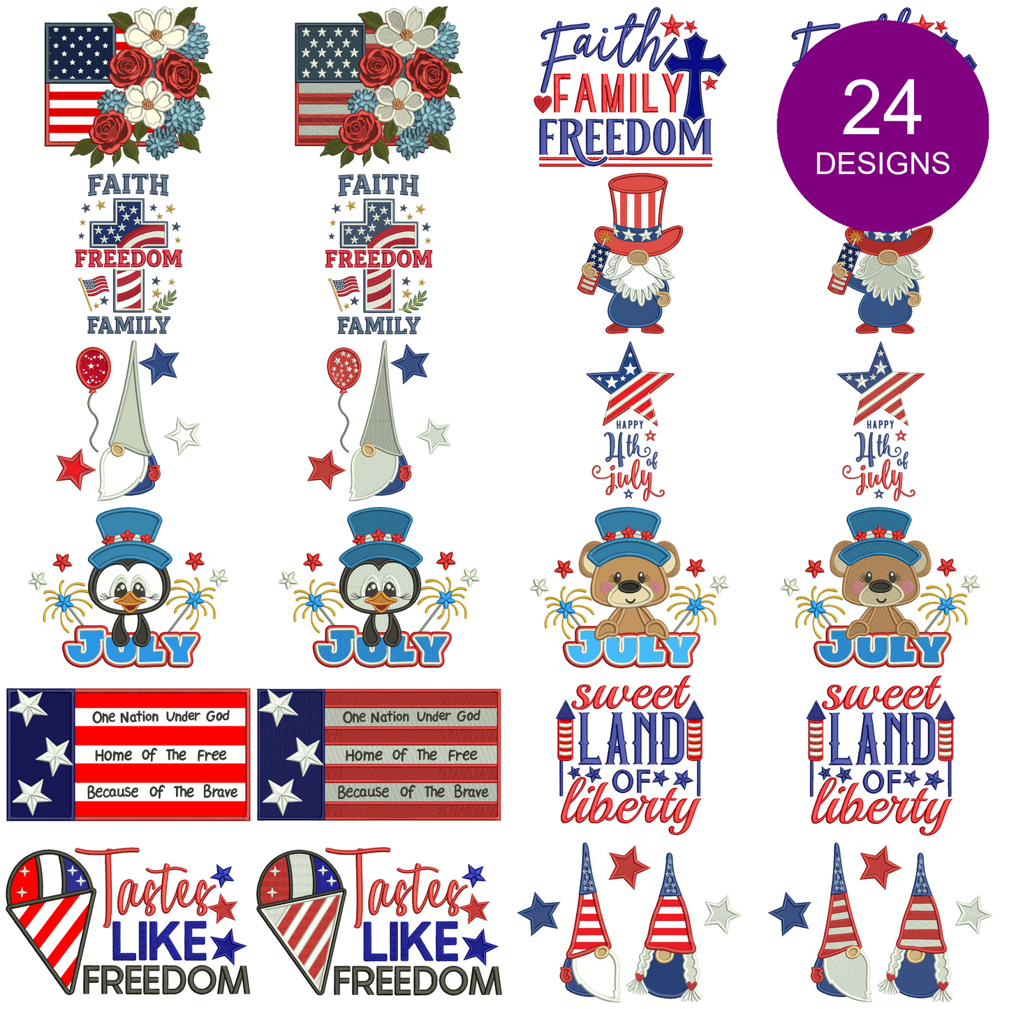 24 Patriotic Machine Embroidery Designs Bundle 2 – 4th of July USA Embroidery Set