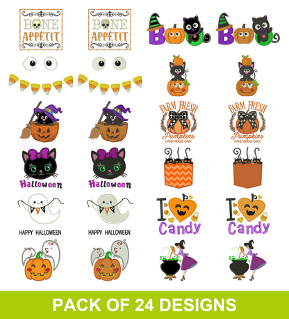 24 Halloween Embroidery Designs Value Pack Set 5 - 12 Filled and 12 Applique Instant Download Files
