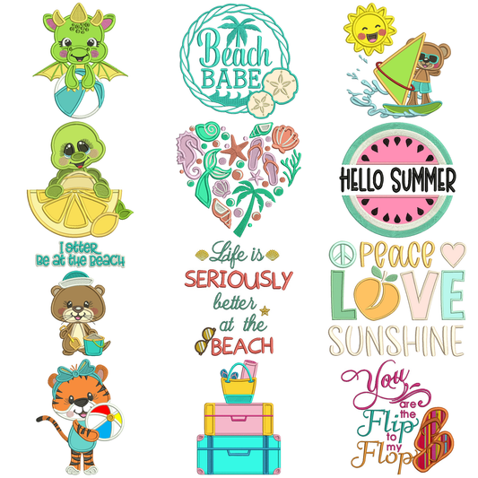 24 Summer Machine Embroidery Designs Bundle Embroidery Set Inlcudes 12 Applique and 12 FIlled In Designs