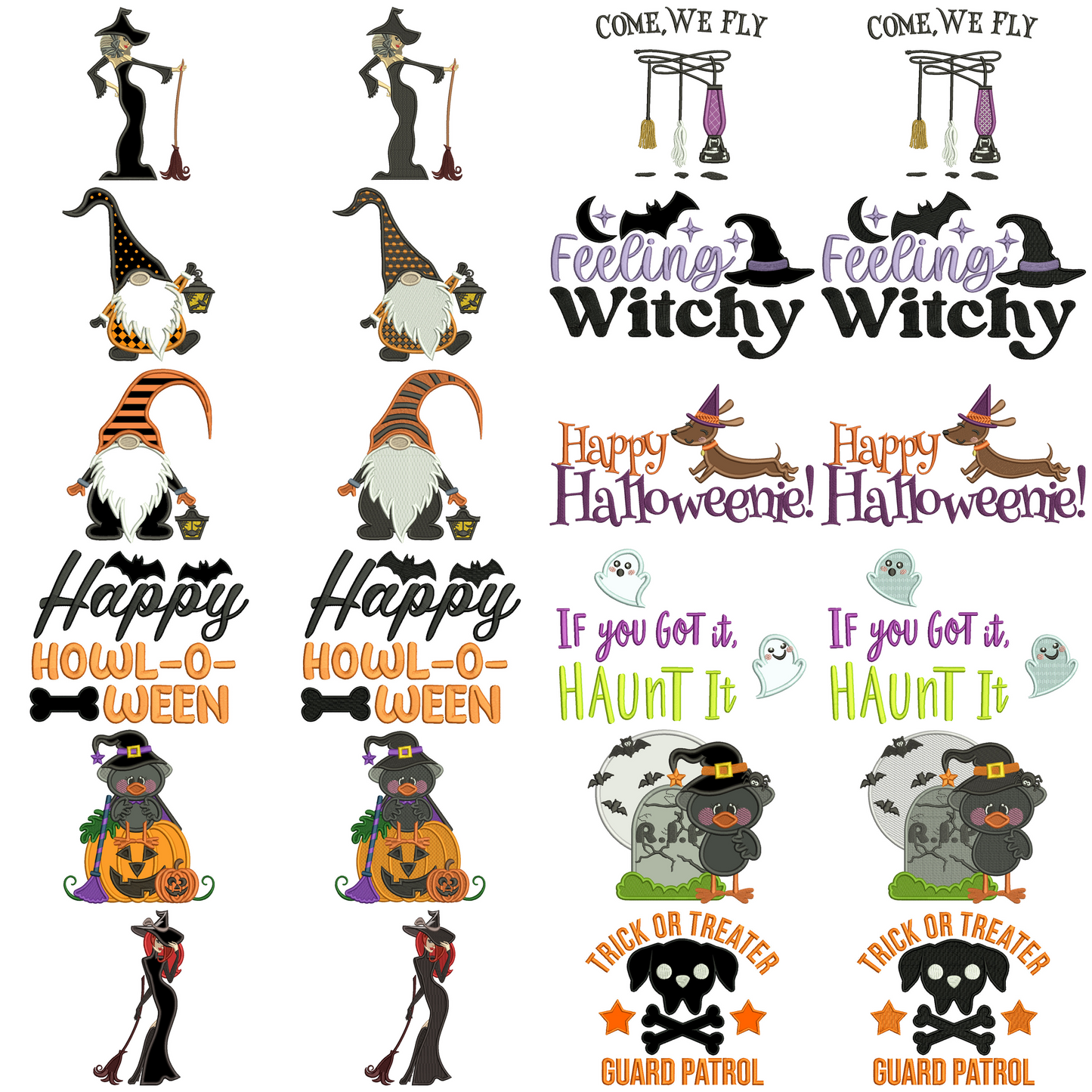 24 Halloween Embroidery Designs Value Pack Set 4 - 12 Filled and 12 Applique Instant Download Files