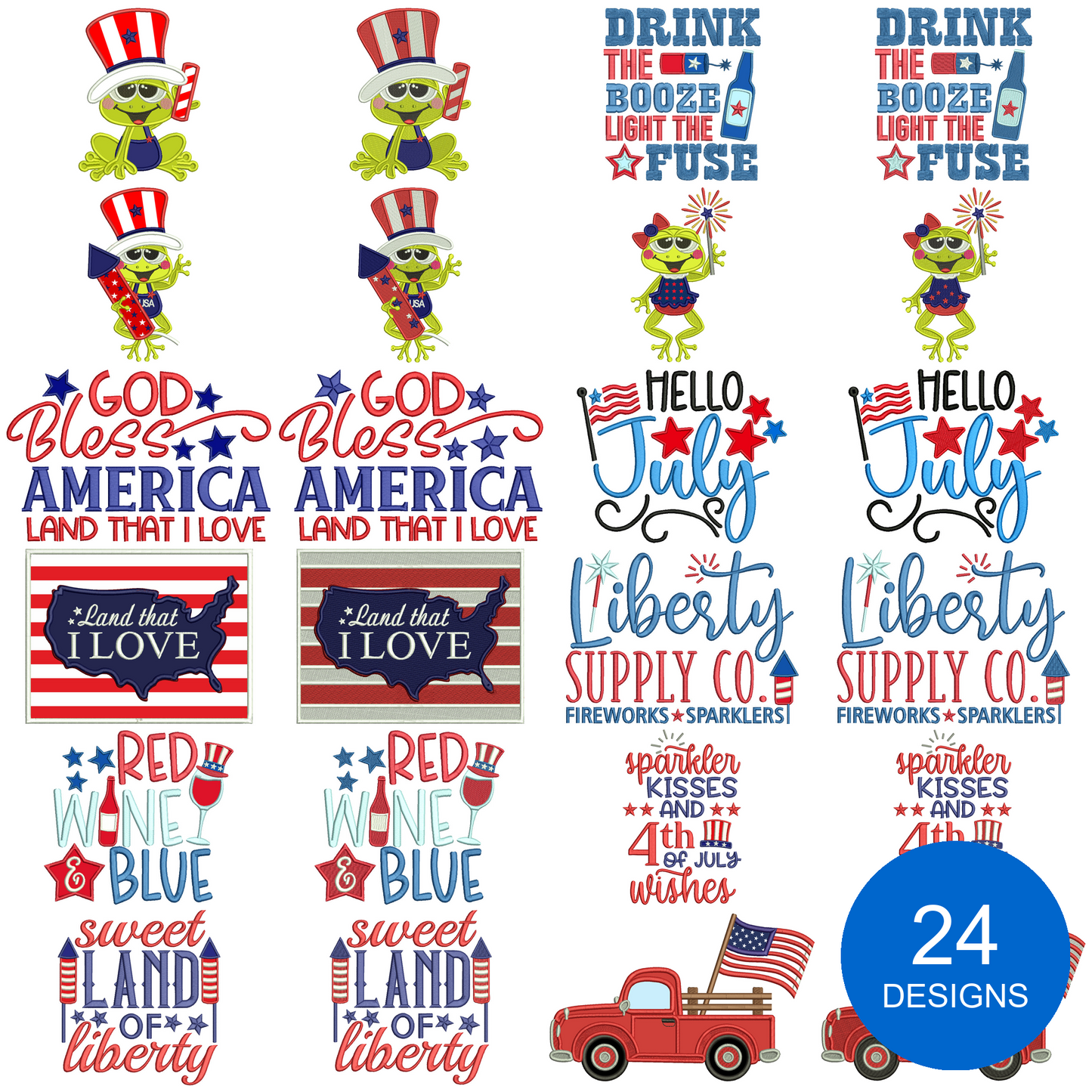 24 Patriotic Machine Embroidery Designs Bundle 3 – 4th of July USA Embroidery Set
