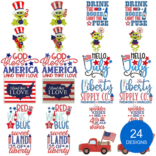 24 Patriotic Machine Embroidery Designs Bundle 3 – 4th of July USA Embroidery Set