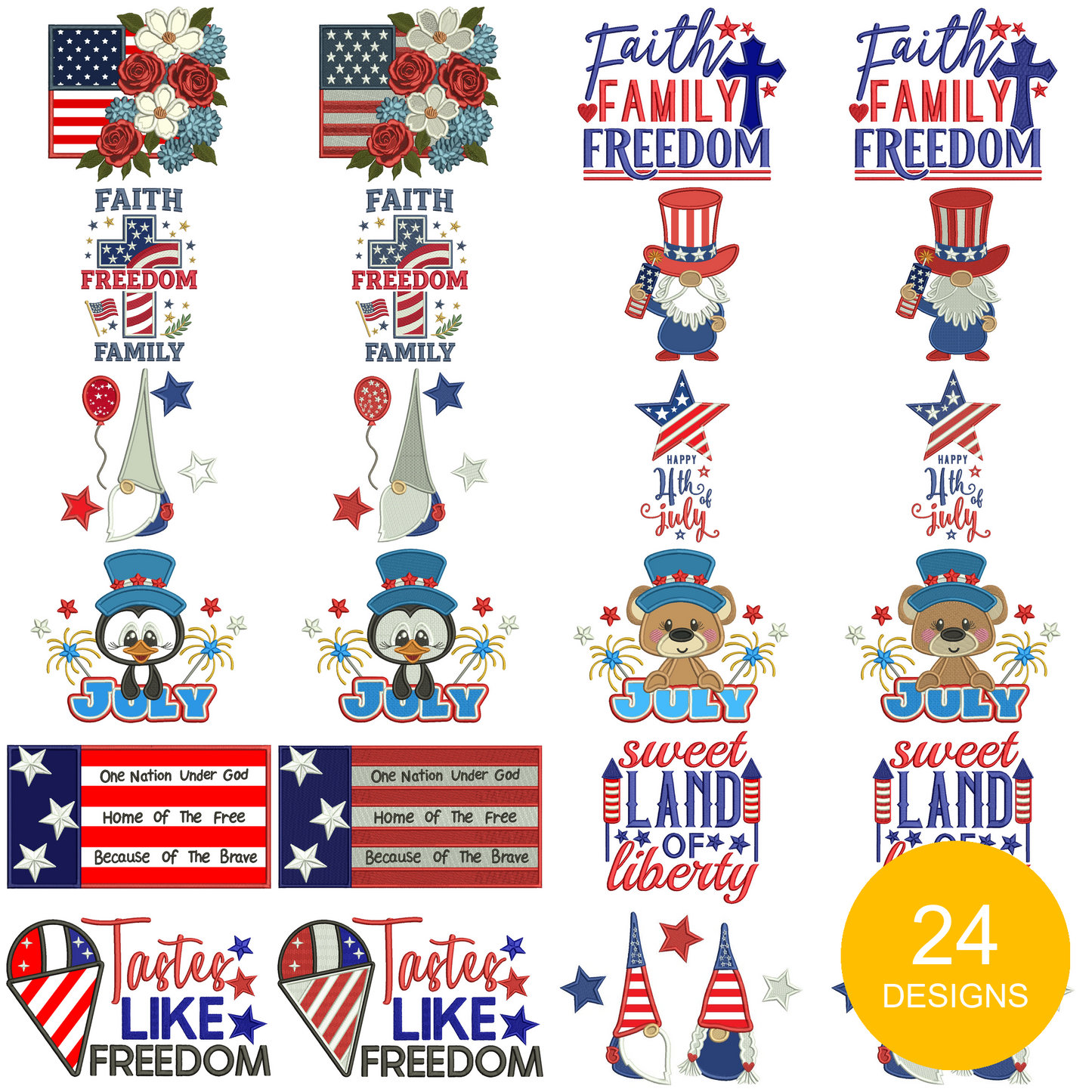 24 Patriotic Machine Embroidery Designs Bundle 2 – 4th of July USA Embroidery Set