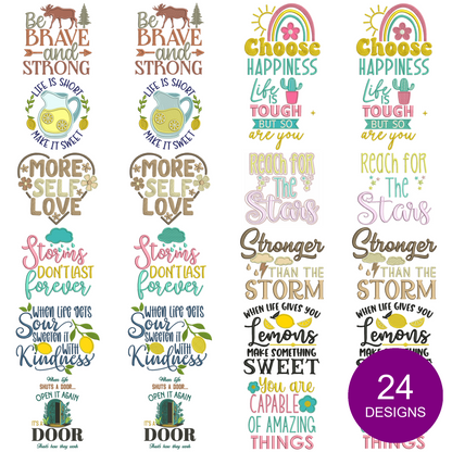 24 Brave and Strong Positive Sayings Embroidery Designs Power Bundle