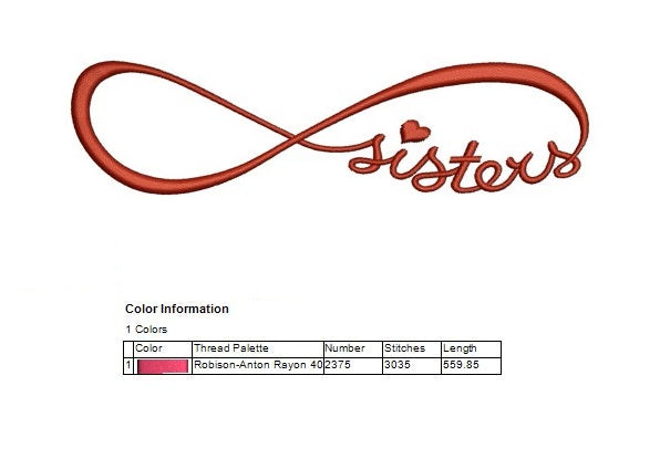 Sisters Forever Infinity Machine Embroidery Design Filled Digitized Pattern - Instant Download Machine Design 4x4 , 5x7, 6x10