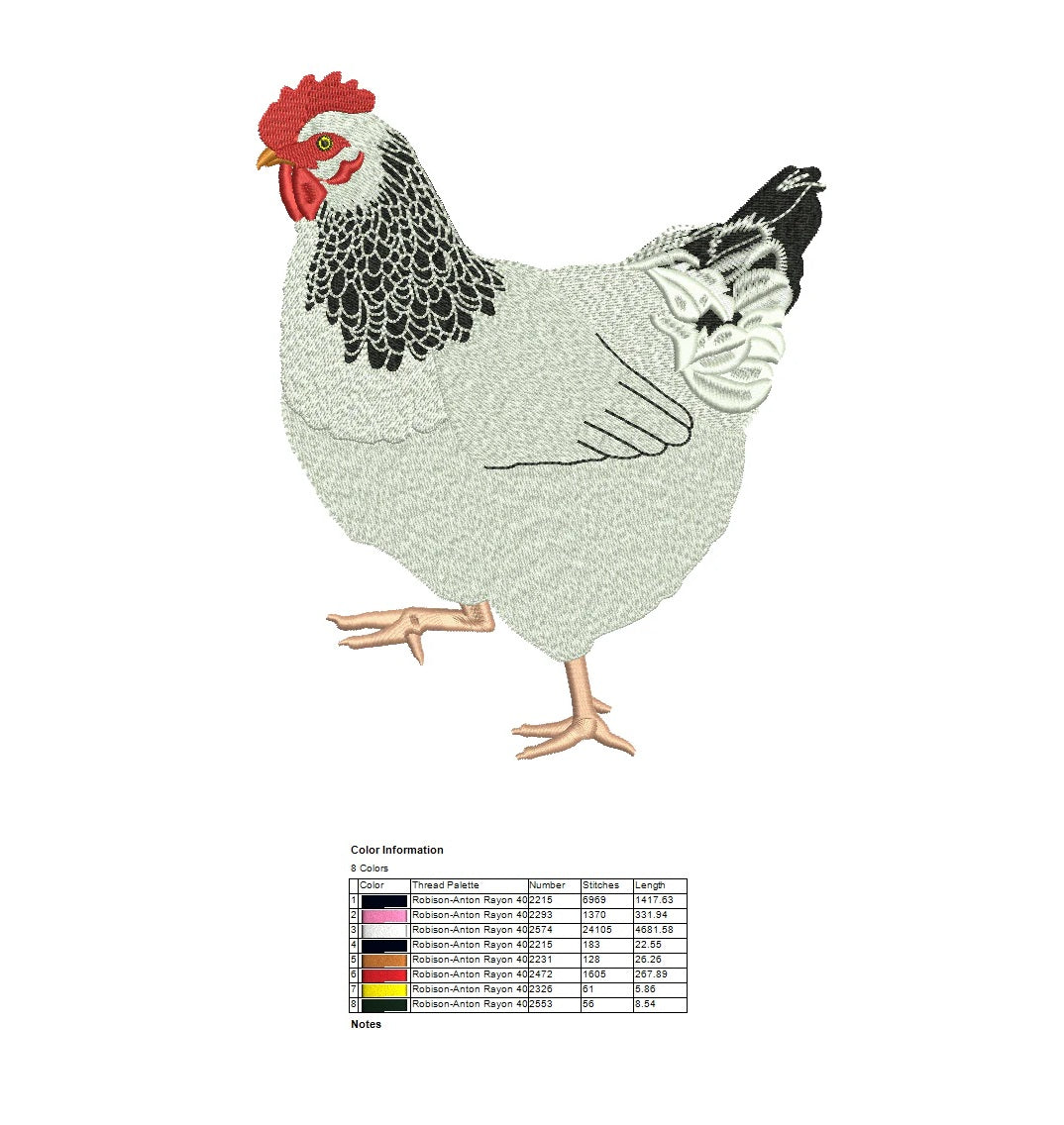 Light Sussex Hen Embroidery Design, Chicken Embroidery File, Farmhouse Hen Pattern, Filled Stitch Poultry Design, Instant Download