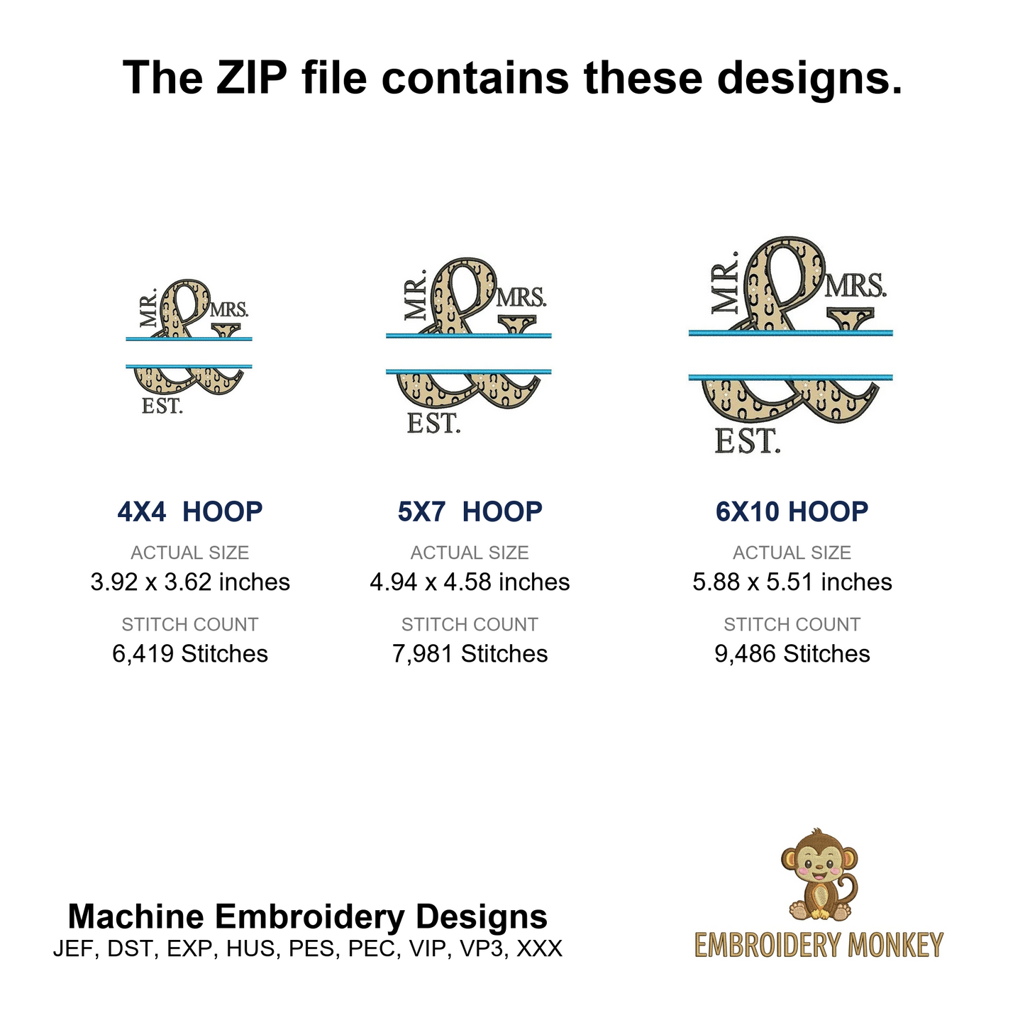 Mr & Mrs Applique Embroidery Digitized Design Design Pattern - Instant Download - 4x4 , 5x7, and 6x10 -hoops