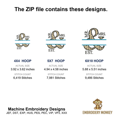Mr & Mrs Applique Embroidery Digitized Design Design Pattern - Instant Download - 4x4 , 5x7, and 6x10 -hoops