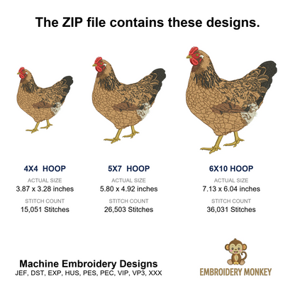 Buff Brahma Brown Hen Filled Machine Embroidery Digitized Design Pattern