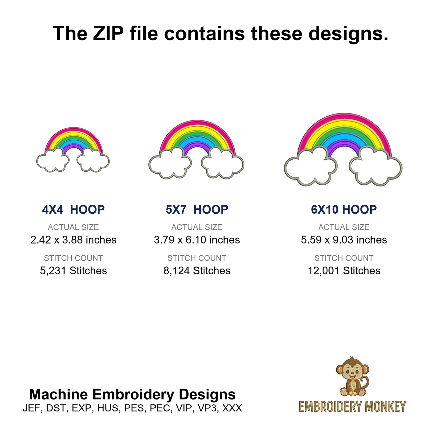 Rainbow Applique Machine Embroidery Digitized Design Pattern - Instant Download - 4x4 , 5x7, and 6x10 -hoops