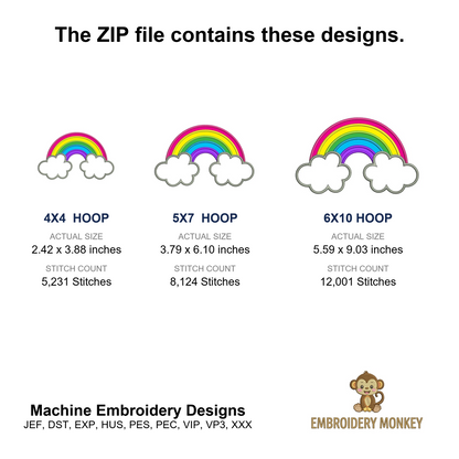 Rainbow Applique Machine Embroidery Digitized Design Pattern - Instant Download - 4x4 , 5x7, and 6x10 -hoops