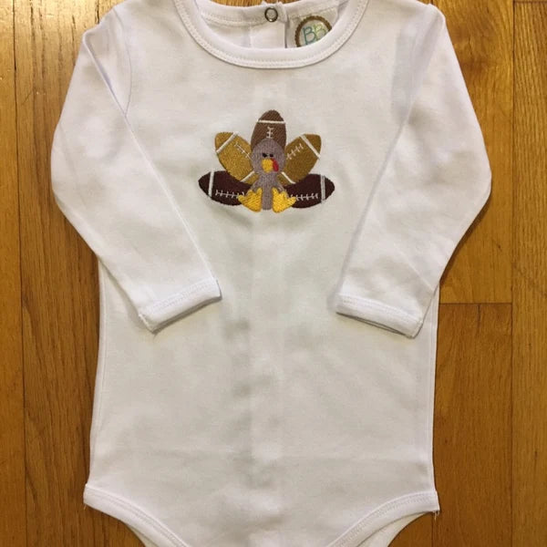 Stitch-out: Football Turkey Filled Machine Embroidery Design Embroidered on a Onesie