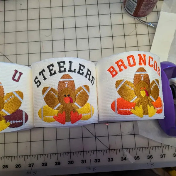 Stitch-out: Football Turkey Filled Machine Embroidery Design Embroidered on White Fabric