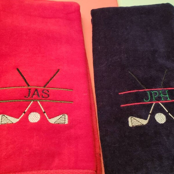 Stitch-out: Golf Club Split Machine Embroidery Design Embroidered on Towels