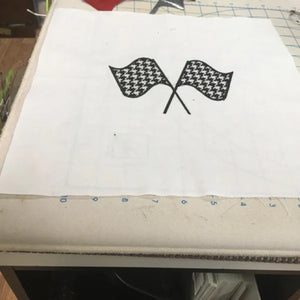Racing Checkered Flag Applique Machine Embroidery stitch-out