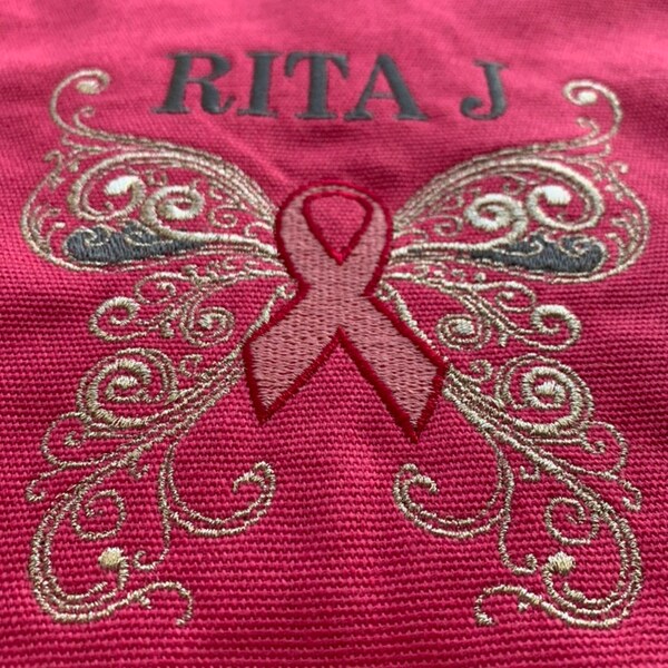 Survivor Breast Cancer Butterfly with Wings Machine Filled Embroidery Digitized Design Pattern
