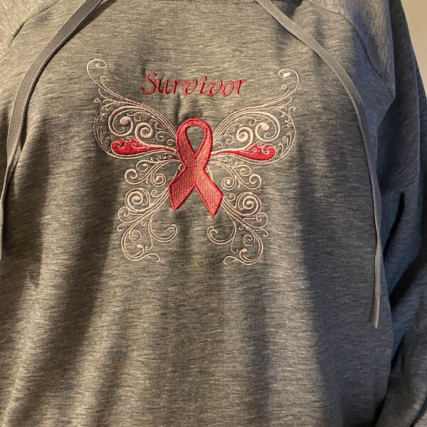 Survivor Breast Cancer Butterfly with Wings Machine Filled Embroidery Digitized Design Pattern