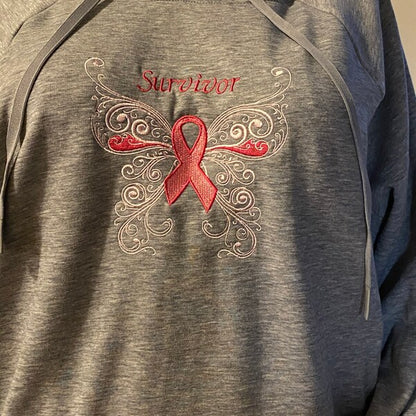 Survivor Breast Cancer Butterfly with Wings Machine Filled Embroidery Digitized Design Pattern