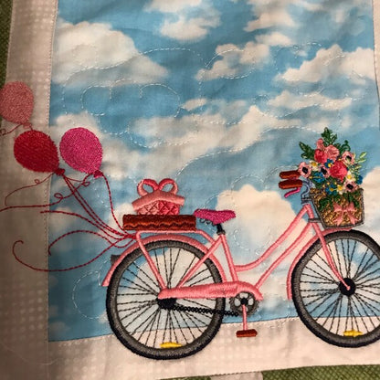 Bicycle With Flowers and Balloons Filled Machine Embroidery Digitized Design Pattern